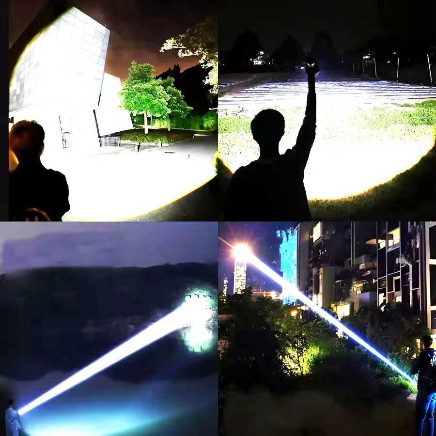 15000000 LM High Strong Power LED Flashlight with Display Light USB Charging Tactical Torch Camping Fishing Emergency Zoom Lights W250701