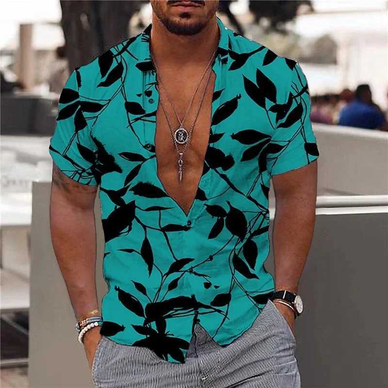 2024 Summer Hawaiian Mens Shirt Vacation Daily Slim-fit Top Gym Elegant Floral Pattern Leaves Society Casual Fashion W250627