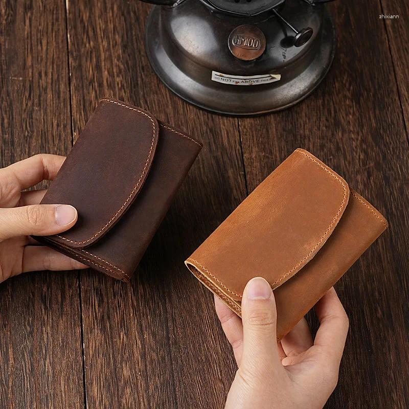 Card Holders Vintage Holder Men Genuine Leather Small Wallet Money Bag ID Case Mini Purse For Male Tarjetero