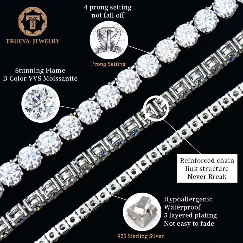Moissanite Tennis Necklaces Gifts 2-6mm DEF Color VVS1 Round Cut Diamond Tennis Chain White Gold Plated 925 Sterling Silver