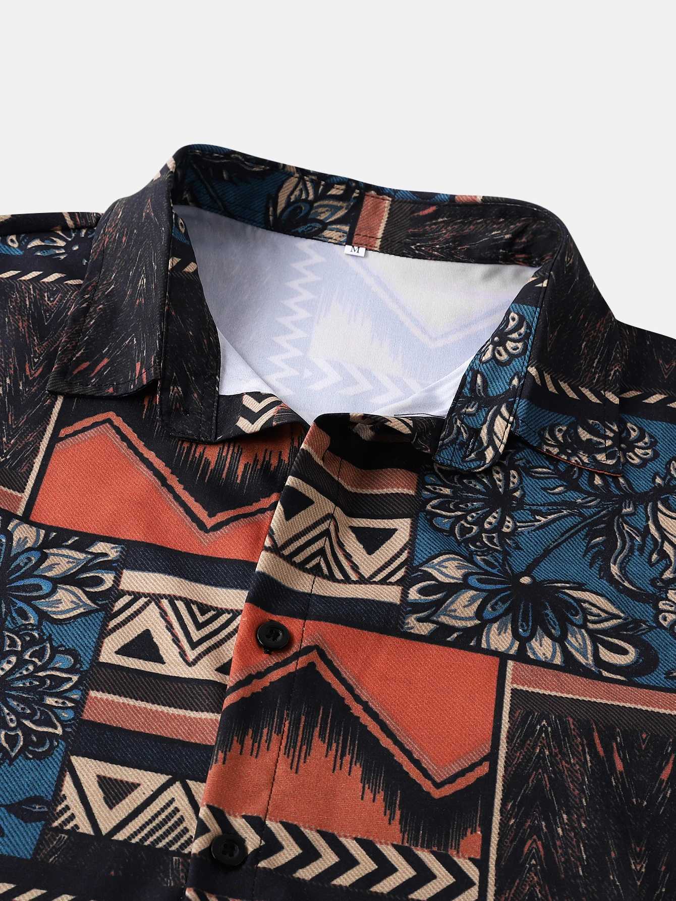 Bohemian style Mens Summer Short Sleeve Printed Shirt Thin Beach Clothing Casual W250627