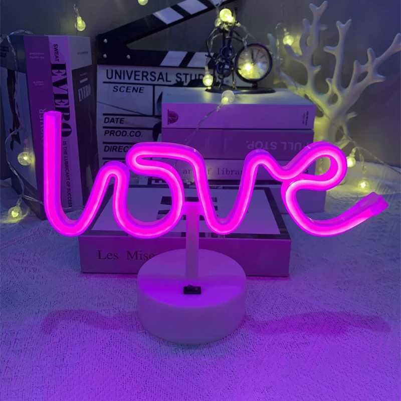 LOVE Neon Signs with Base LED Night Light Romantic Atmosphere Lamp for Wall for Lover Wedding Birthday Party Home Decor XJ250626