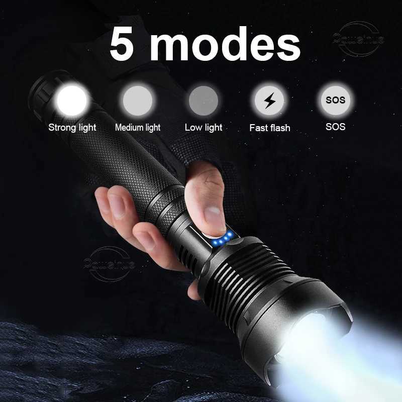 Powerful XHP390 Flashlight 10000mah Large Capacity Strong Light Tactical Torch Self-Defense Flash Light Outdoor Camping Hunting W250701
