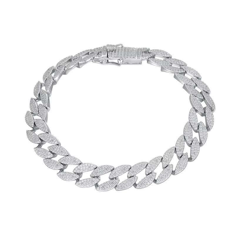 High-End European and American Exquisite s925 Sterling Silver Bracelet Hip Hop Cuban 5A Zircon Mens New bracelet