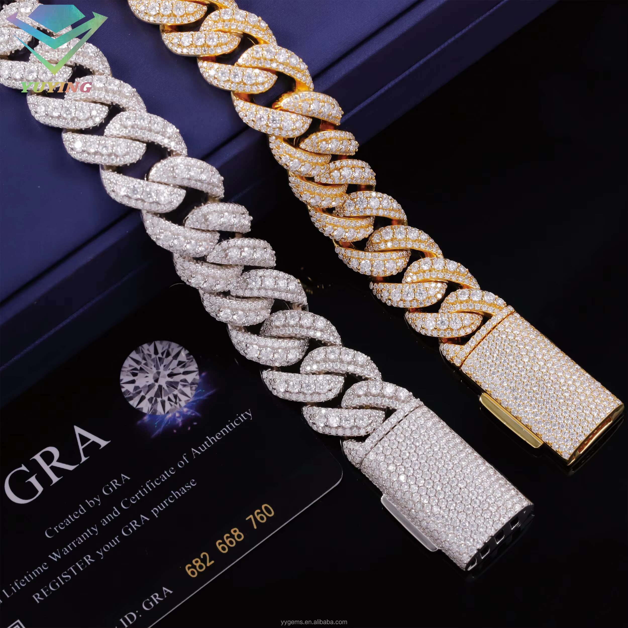 Heavy Solid Raise Diamond 925 Sterling Silver 16mm Mens VVS Moissanite Diamonds Cuban Link Chain With GRA Certificate