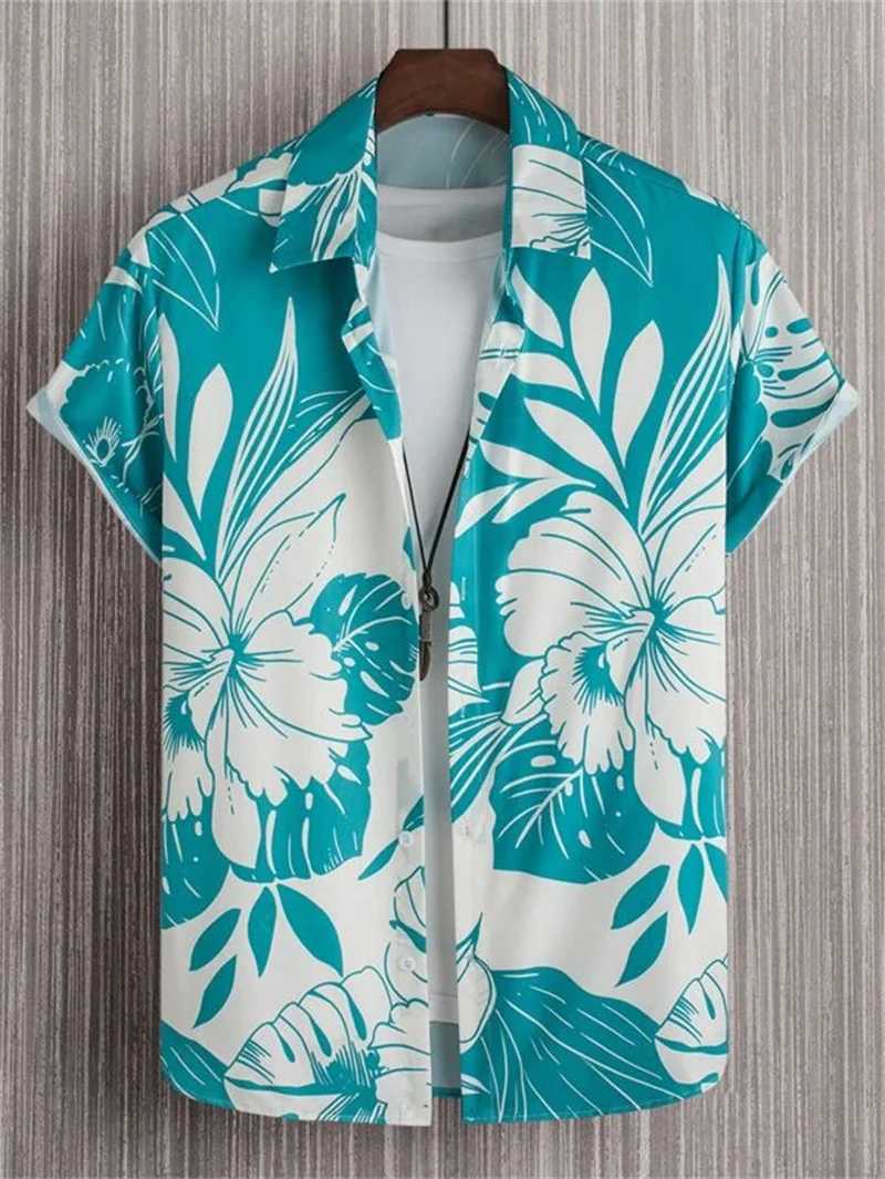 Hawaiian Plant Style Mens Shirts Summer Beach Party Short Sleeve Shirt Mens Outdoor Breathable Top Fashion Street Clothing W250627