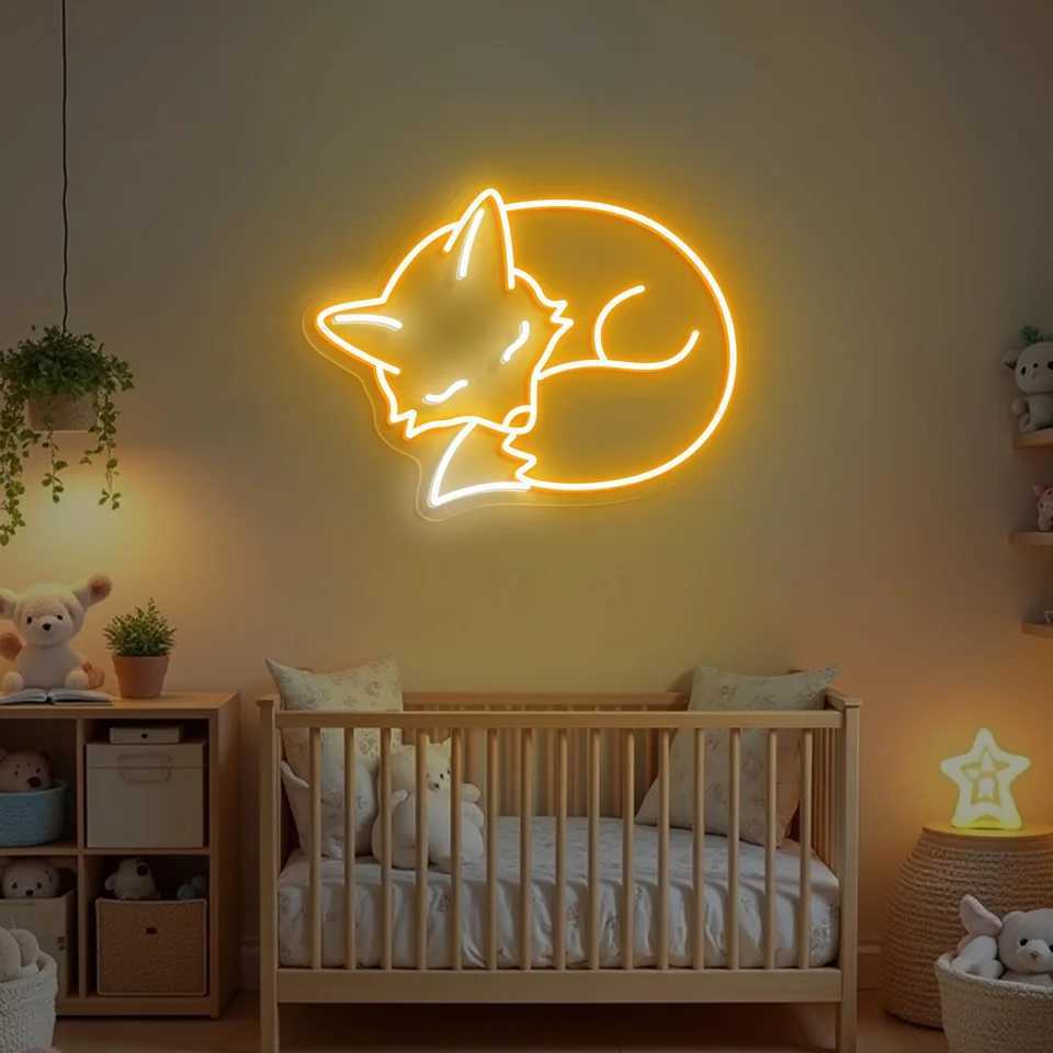 Sleeping Fox Neon Sign Cozy Animal Neon Aesthetic Woodland Decor Soft Glow Wall Art Gift for Nature Lovers XJ250626