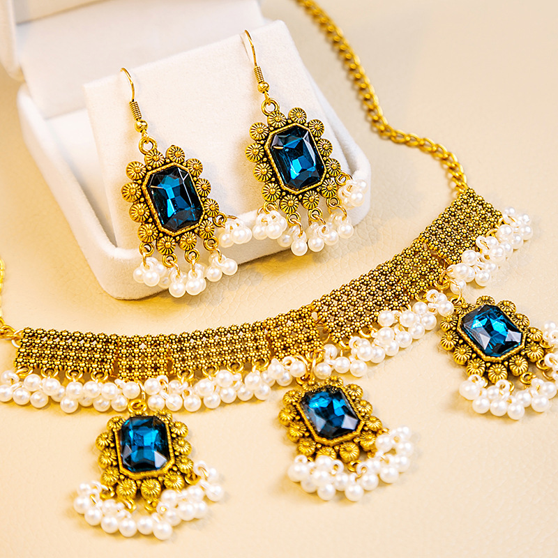 Necklace Earrings set Dubai Gold Color Jewelry Set for Women Wedding Party Jewelry Gifts N110817 240903