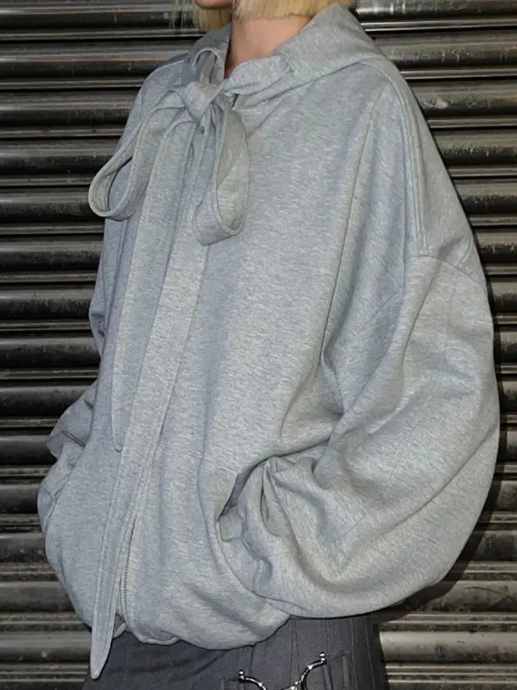 American Vintage Mens Hoodies Y2K Style Lace-up Loose Zipper Cardigan Sweatshirt Streetwear Fashion Couples Hooded Tops 250626