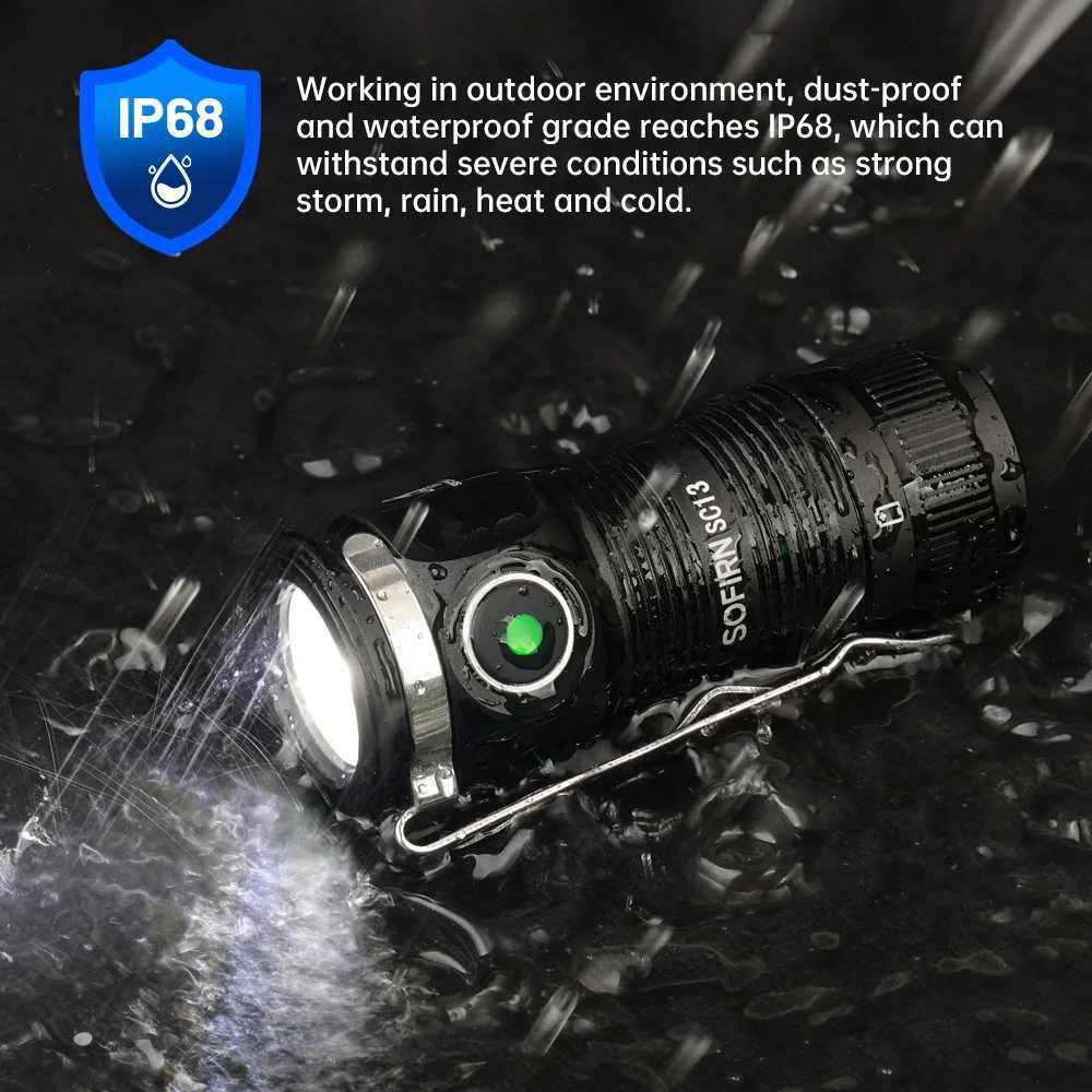Sofirn Mini SC13 SST40 LED 1300lm Tactical 18350 Rechargeable Flashlight 6000K Keychain Emergency Torch LED Light with Magnetic W250701