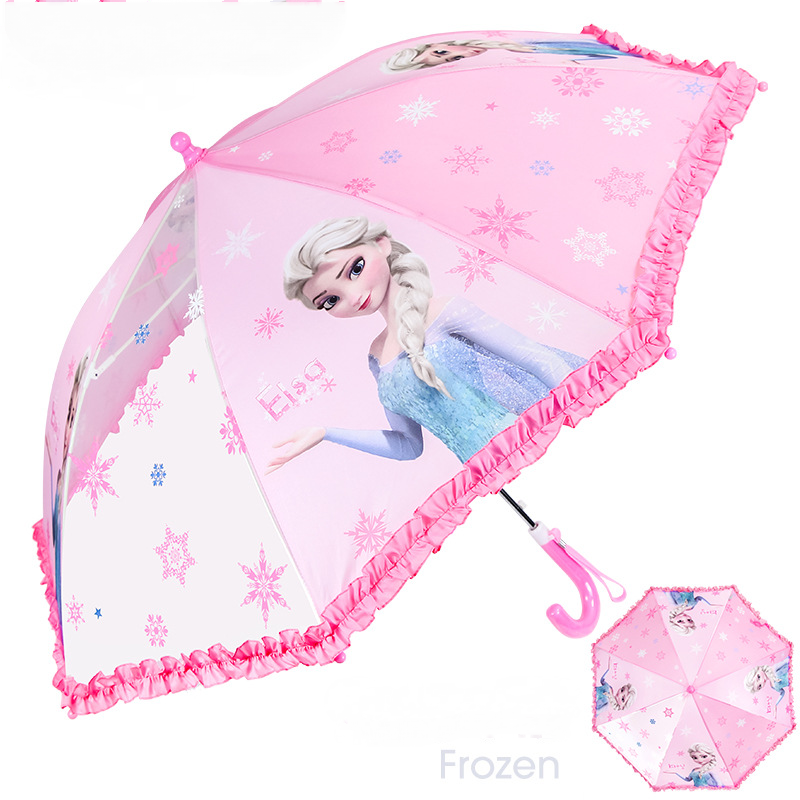 Disney Frozen Elsa Princess Children's Umbrella Baby Sun Umbrella Student Long Handle Sun Rain Umbrella Semi-Automatic Urella Children's Rai