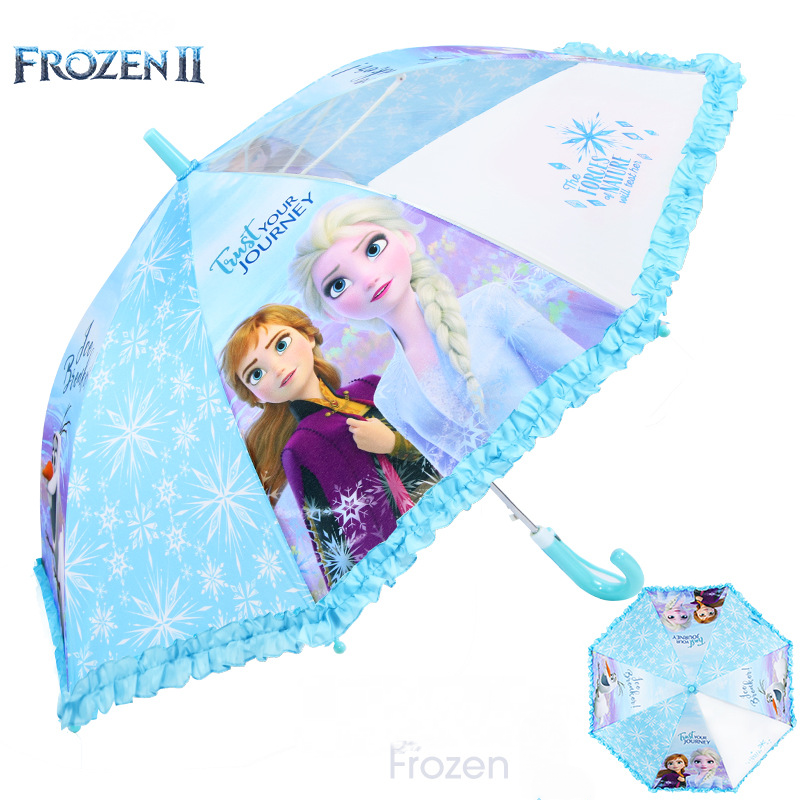 Disney Frozen Elsa Princess Children's Umbrella Baby Sunshade Student Long Handle Sun Umbrella Semi-Automatic Umbrella Kids Rain and Sun Protecti