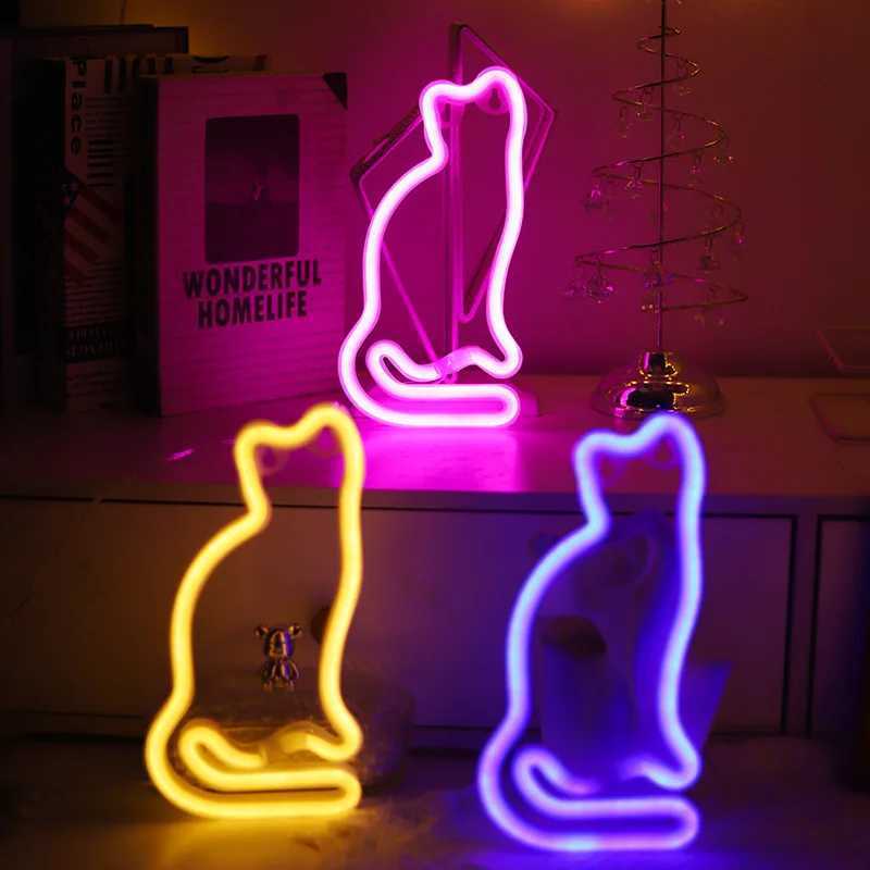 2025 New Cat LED Neon Sign USB/Battery Powered LED Light for Bedroom Room Decoration Gift Night Light Decoration Party Holiday XJ250626