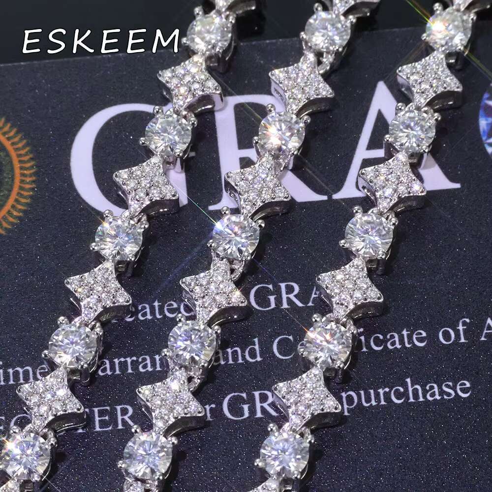 6mm Iced Out Moissanite Tennis Bracelet Star Design 925 Silver White Gold Plated Charm Chain Fine Jewelry Gift for Women