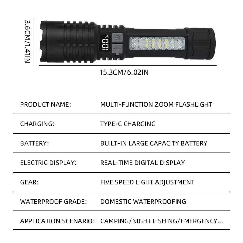 Powerful LED Flashlight Super Bright Rechargeable Portable Ultra Power Torch Lamp Outdoor Emergency Camping Lantern W250701