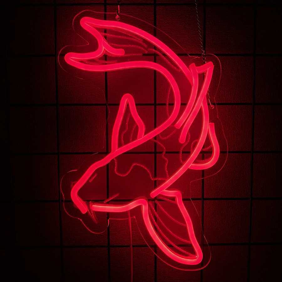 Fish Neon Sign Koi Carp Neon Lights Japanese Fish Led Neon Red Lucky Fish Neon Signs for Wall Decor for Bar Restaurant Office XJ250626