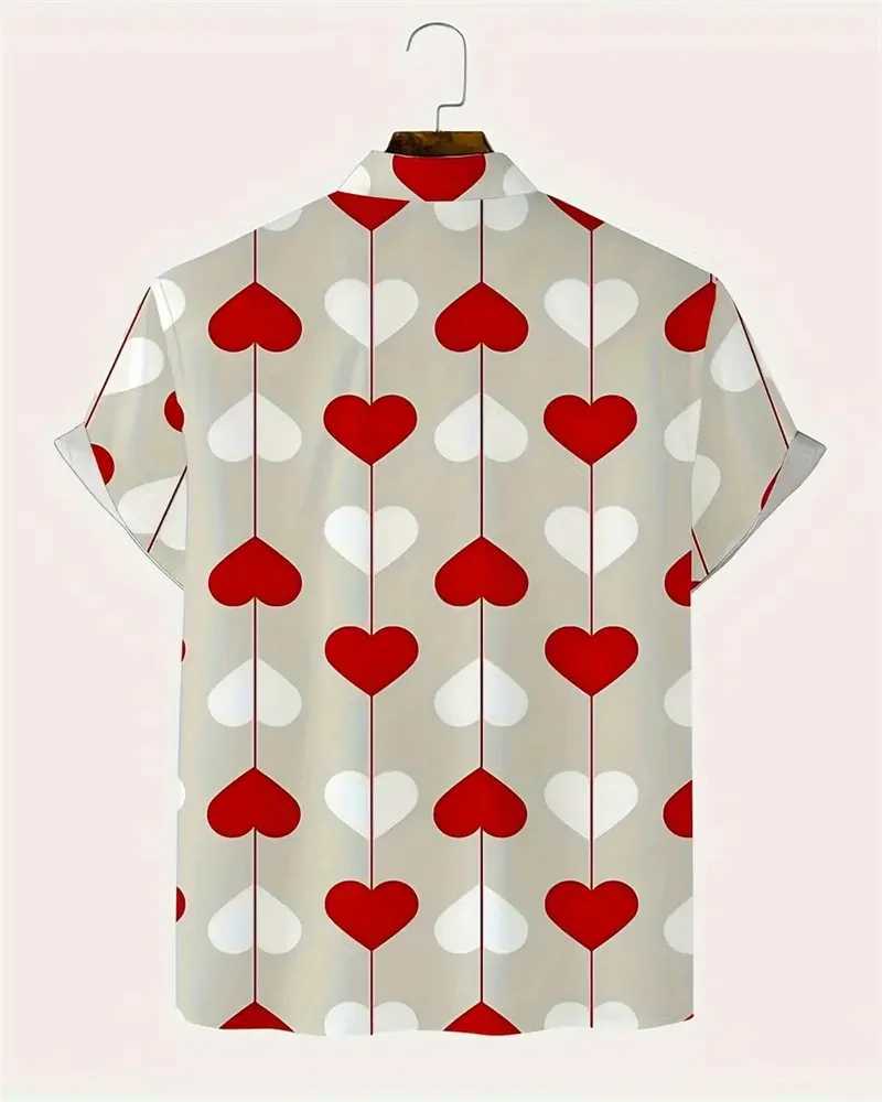 Hawaiian Mens Shirt Luxury Short Sleeve T-Shirt XS-5XL Lapel Casual Business 3D Printing Love Top 2024 W250627