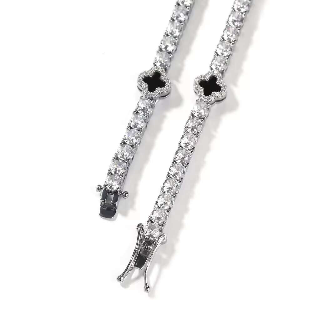 Fashion Jewelry Women Men 4mm Hypoallergenic moissanite VVS1 Diamond Black 4 Four Leaf Clover Tennis Necklace