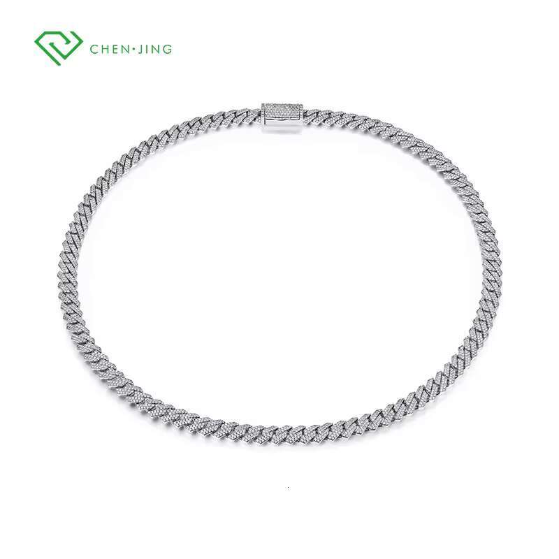 Fine Jewelry White Solid 10K 14K 18K Gold Lab Diamond Cuban Link Chain 6mm 8mm 10mm 12mm Cut HPHT Diamond Cuban Necklace