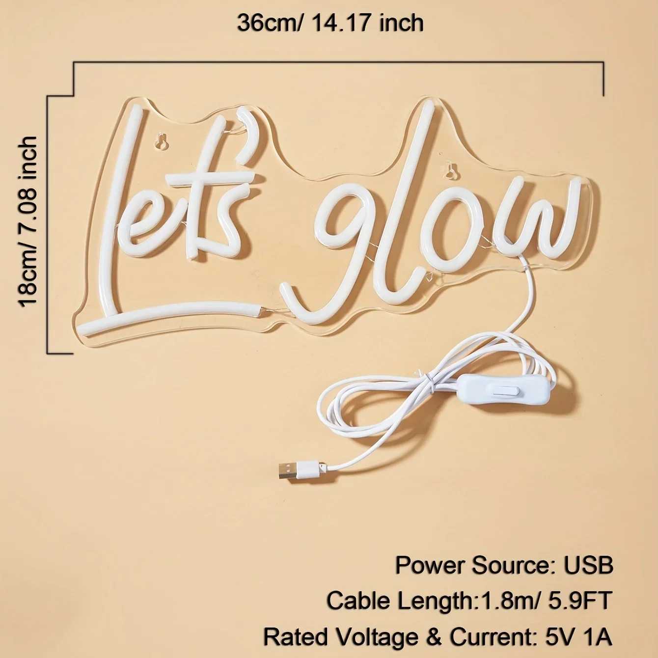 LED Lets Glow Neon Sign - Vibrant Ambiance Creator - Custom Shaped for Parties Weddings Bedrooms XJ250626