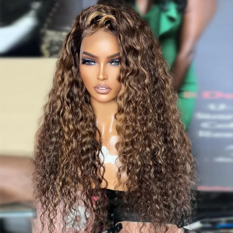 Highlight Curly Lace Front Wigs For Women Brazilian Honey Blonde Deep Wave Frontal Wig 13x4 Hd Lace Colored Wig Synthetic
