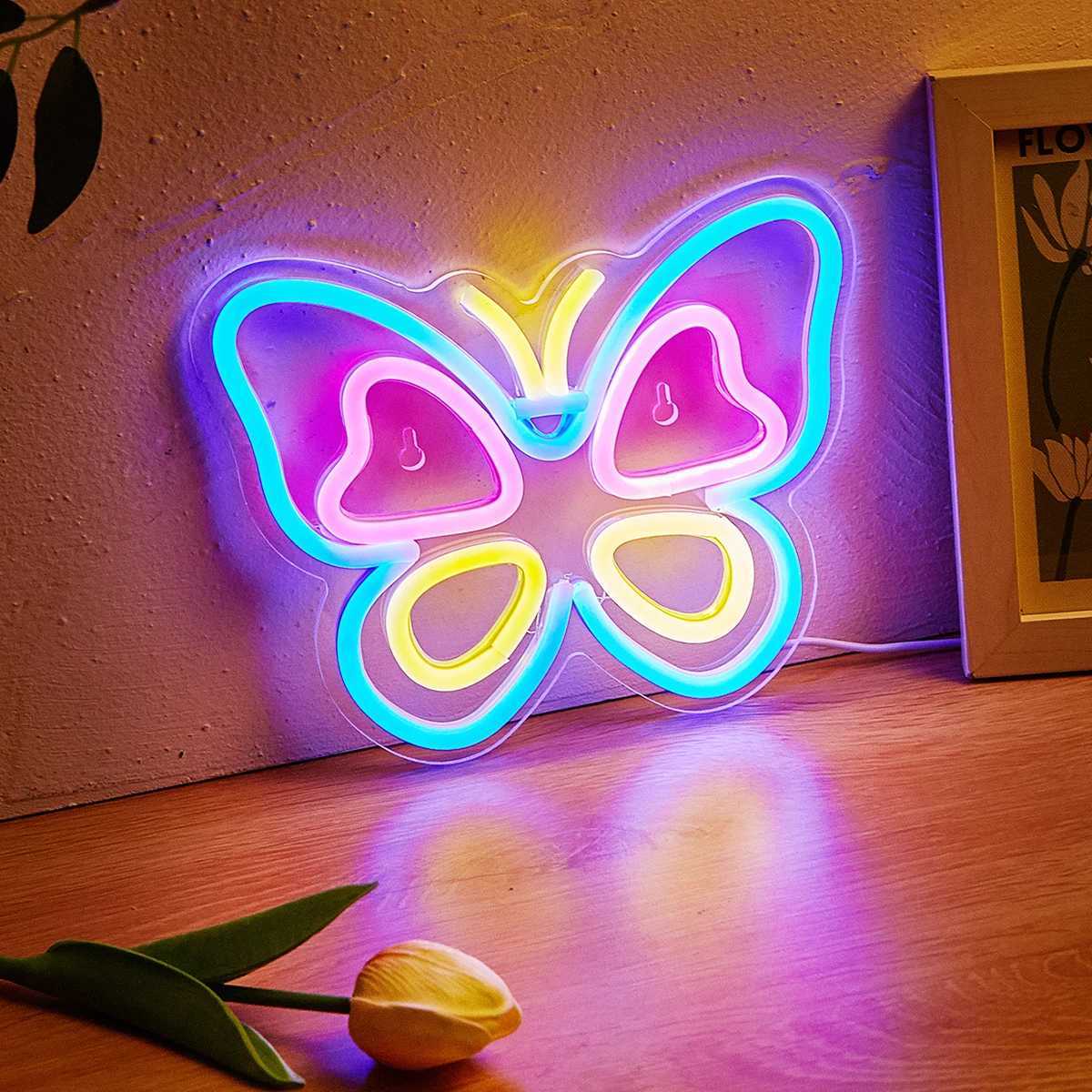 Chi-buy LED Neon Butterfly USB Powered Neon Signs Night Light 3D Wall Art Game Room Bedroom Living Room Decor Lamp SignsXJ250626