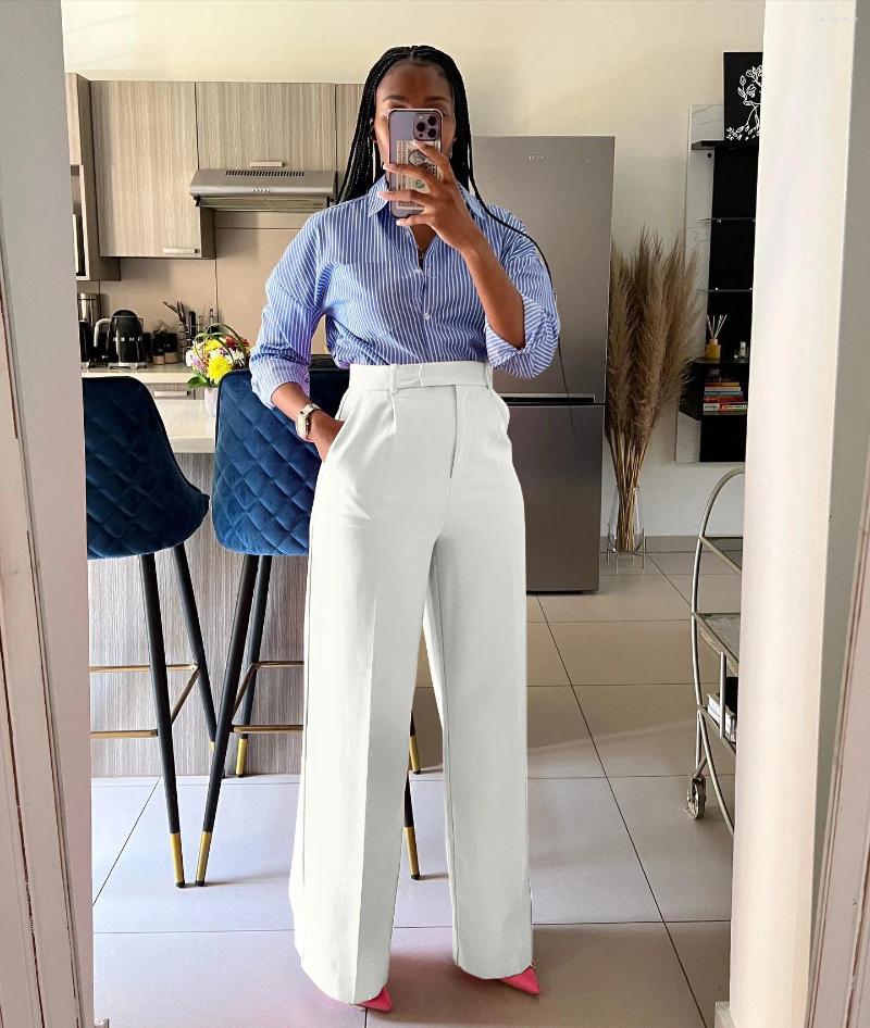 Women's Pants Autumn Fashion Office Wear High Waist For Women Formal Outfits Pencil Trousers Solid Ladies Wide Legs
