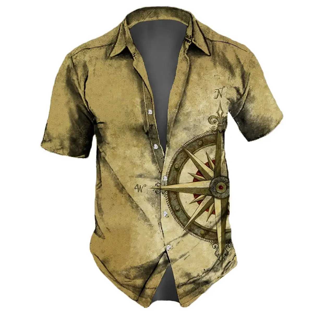Retro Mens Shirt 3D Nautical Print Short Sleeve Shirt Summer Casual Top Loose Oversized Hawaiian Shirts For Men 2024 New Tops W250627