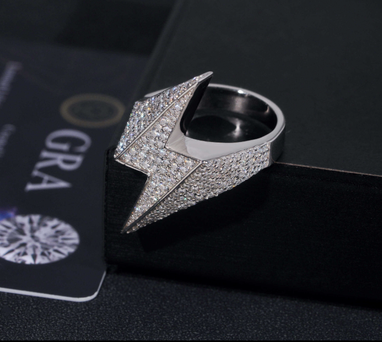 Fine Jewelry GRA Moissanite 925 Silver Iced Out Hip Hop Lighting Symbol Men's Rings