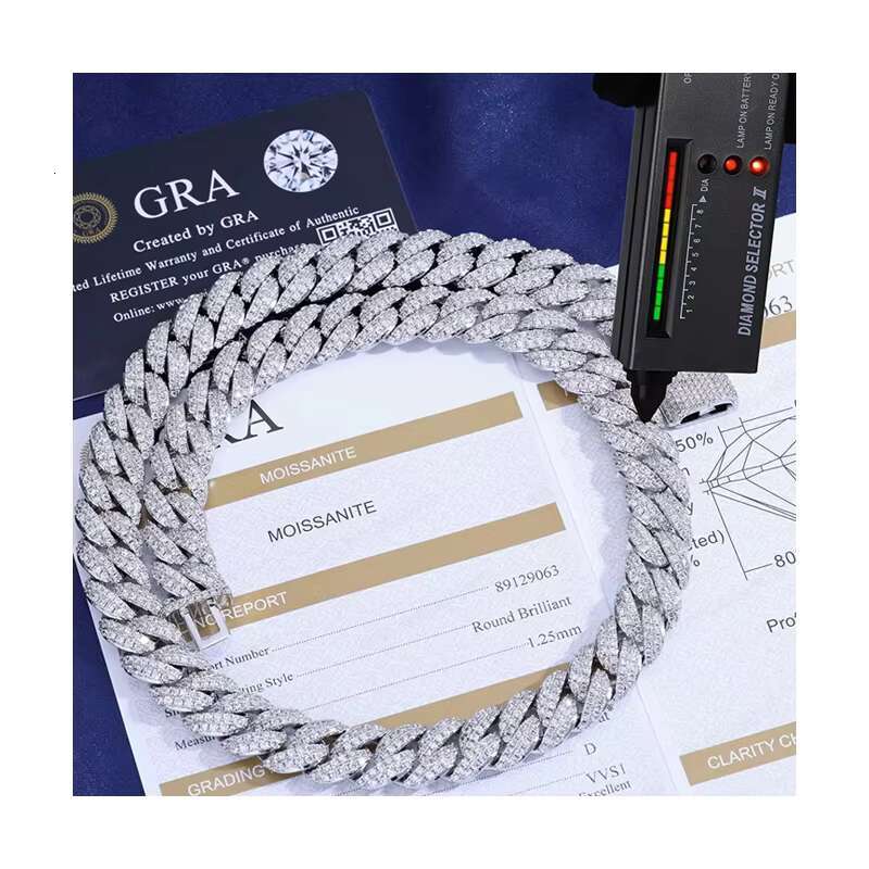 Customized Mens Hip-Hop 925 Sterling Silver VVS Moissanite Necklace Iced Out Full Diamond Miami Cuban Chain Trendy Jewelry