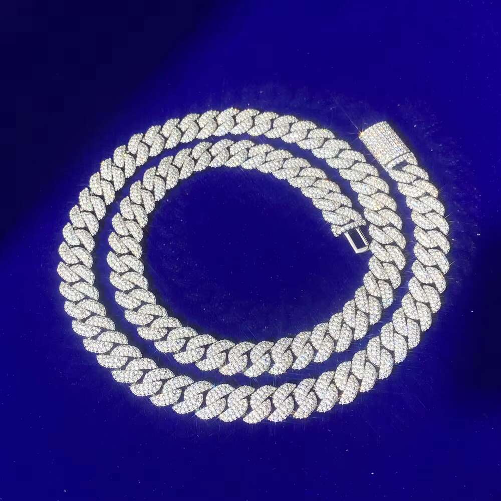 15MM Factory Wholesale Men Iced Out 925 Sterling Silver High Quality Moissanite Miami Cuban Link Chain