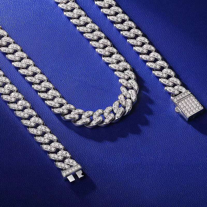 Zanlong 12763 Ready to Ship 8mm Hip Hop Ice Crystal Jewelry 925 Sterling Silver D-vvs1 Diamond Moissanite Cuban Link NECKLACE