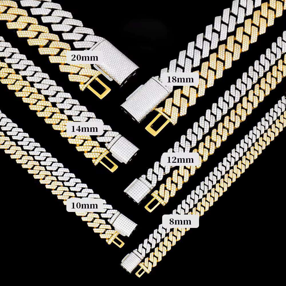 Hip Hop GRA Certificate 15mm Cuban Bracelet Necklace D VVS Moissanite 925 Silver White Gold Cuban Link Chain for Women Men