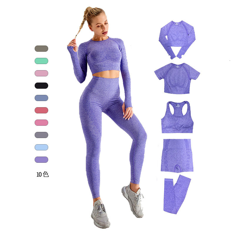 Breathable and comfortable Spring Summer Clothing Set Peach Hip Yoga Pants Fitness Top Long Sleeve Women Sports High Waist Tight Seamless Jacquard sha