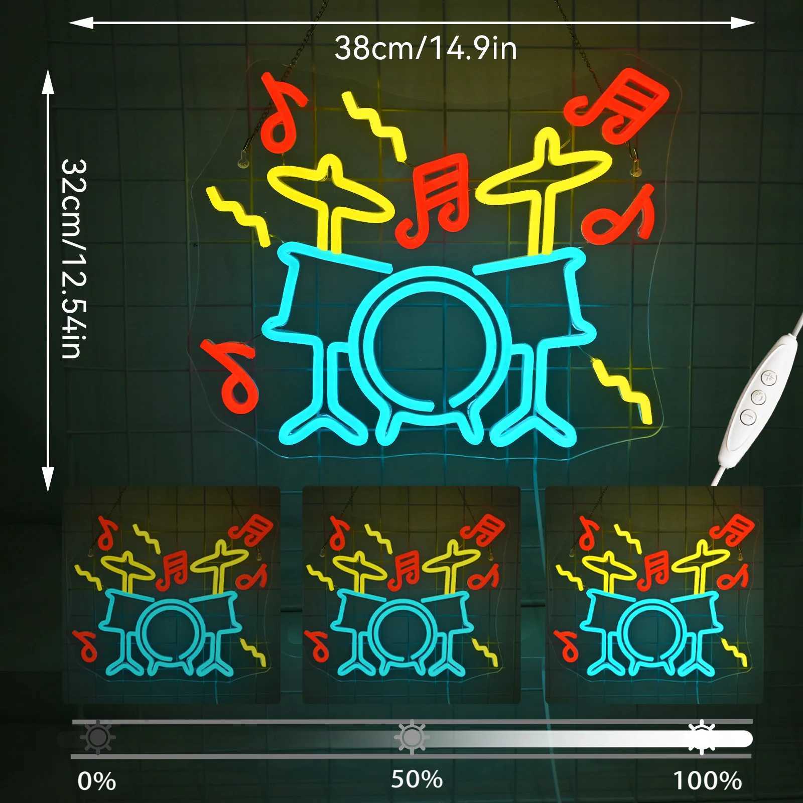 Drum Kit Neon Signs Custom For Bedroom Wall Art Decor 5/12V USB Powered Live Music Studio Party Decor Dimmable LED Neon Signs XJ250626