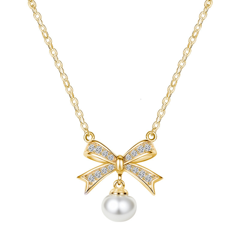 Free Shipping Designer Necklace, Natural Freshwater Pearl Bow Necklace, Women's Fashion Micro-inlaid Zircon Tassel Collarbone Chain