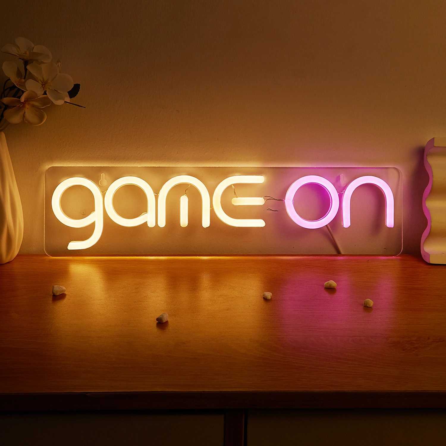 Chi-buy LED Neon Game On USB Powered Neon Signs Night Light 3D Wall Art Game Room Bedroom Living Room Decor Lamp SignsXJ250626