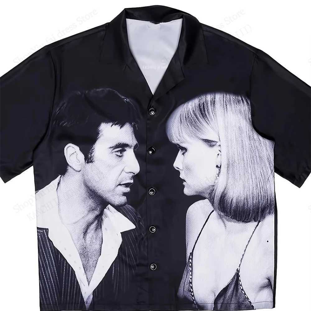 Mens Shirts Movie Scarface Print Hawaiian Beach Shirt For Men 3D Print Hawaiian Shirt Women Fashion Button Short Sleeve Blouse W250627