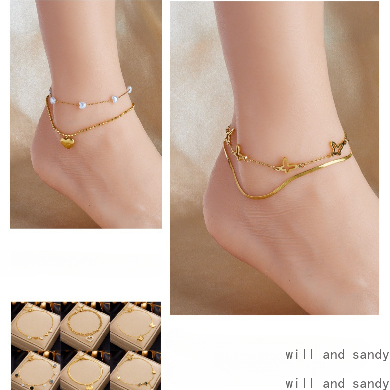 Non Tarnish Butterfly Charm Anklet Chain 18k Gold Plated Diamond Summer Beach Foot Chain Anklets Bracelet for Women Jewelry Daughter Mom Christmas Gifts