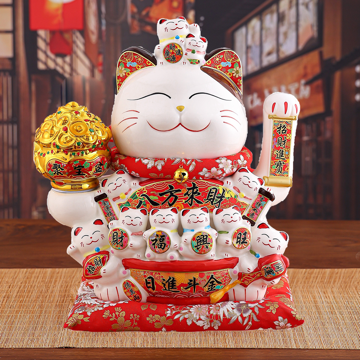 Waving Fortune Cat Decoration Ideal Gift for Business Openings & Home Accents Traditional Tea House Welcome Mascot: Motion-Controlled Wealth Bringing 