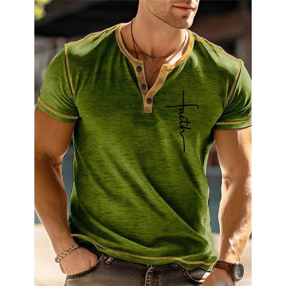 Casual Simple Henley Shirts Fashion Mens Button Short Sleeve T-shirts Henry Collar Tees Summer Loose Clothing Comfortable Tops W250627