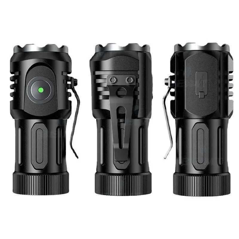 Powerful Portable Mini Flashlight USB Rechargeable 18350 Battery Strong Torch with Tail Magnet Cap Clip Lantern for Camping W250701