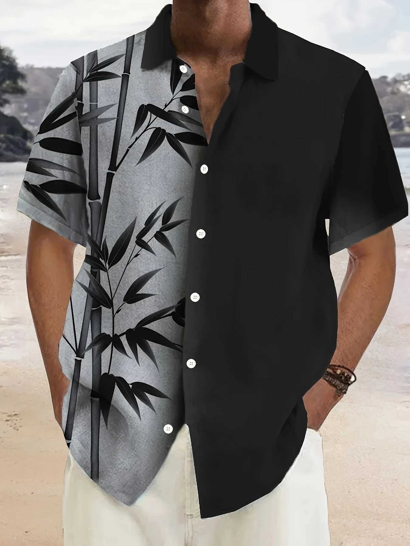 2025 Mens Colorblocking Striped Printed Button Down Short Sleeve Shirt Large Size 5XL High Quality Hawaii Beach Tops W250627