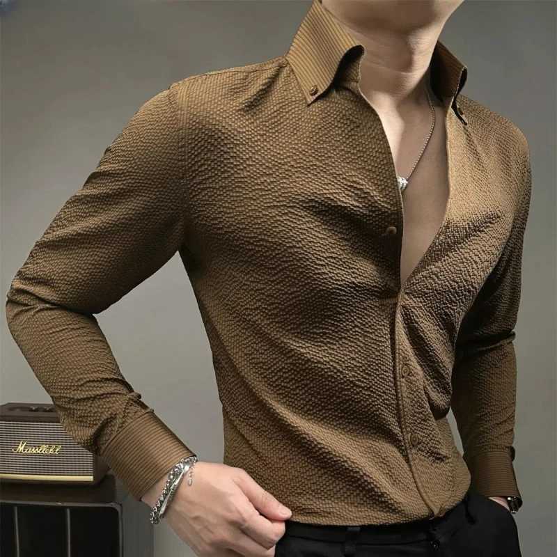New Mens High-end Light Luxury Long Sleeve Shirt Fashionable Business Casual Versatile Handsome Shirt Trend W250627