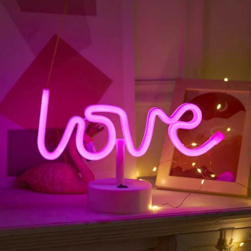 LOVE Neon Signs with Base LED Night Light Romantic Atmosphere Lamp for Wall for Lover Wedding Birthday Party Home Decor XJ250626