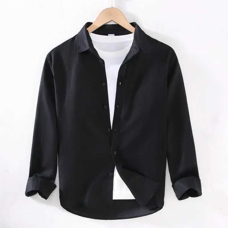 Linear Long-sleeved Mens Japanese Casual Loose Cotton Linen Shirt Spring and Summer Outfit Inch Shirt W250627