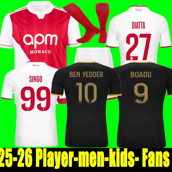 25 26 Player AS Monaco Black BEN YEDDER Football Jersey MININO LOADU GOLOVIN 25 maillot de foot BALOGUN EMBOLO Floatage Men's FOFANA Football Shirt