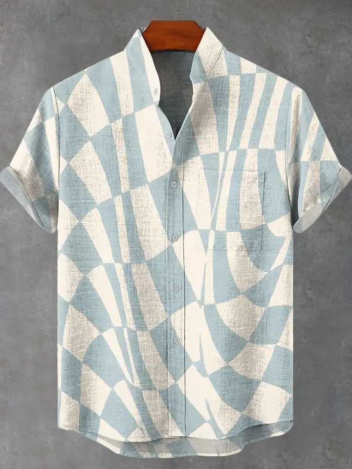 2025 Mens New Striped Linen Short Sleeve Shirt For Summer Refreshing And Comfortable Fabric High Quality Button Top W250627