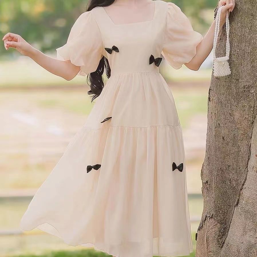 V2609 niche platycodon long skirt super fairy forest sweet waist slim temperament chiffon dress Zixia
