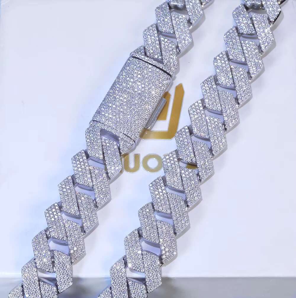 NUOYA 15mm Iced Out Cuban Link Necklace Men Hip Hop Jewelry Shiny VVS Moissanite 925 Silver Chain Gift for Party
